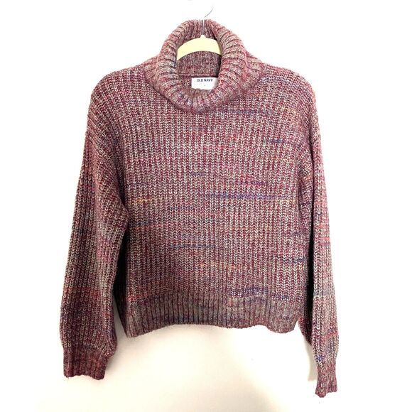 Old Navy Purple Heather Turtleneck Cropped Multicolor Chunky Sweater Sz S - Picture 1 of 7